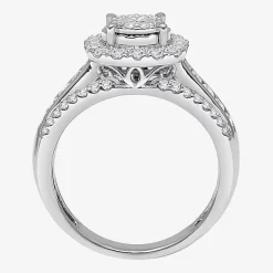 (I / SI2) Womens 1 CT. T.W. Lab Grown White Diamond 10K or 14K White Gold Cushion Side Stone Halo Engagement Ring