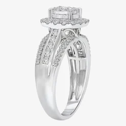 (I / SI2) Womens 1 CT. T.W. Lab Grown White Diamond 10K or 14K White Gold Cushion Side Stone Halo Engagement Ring
