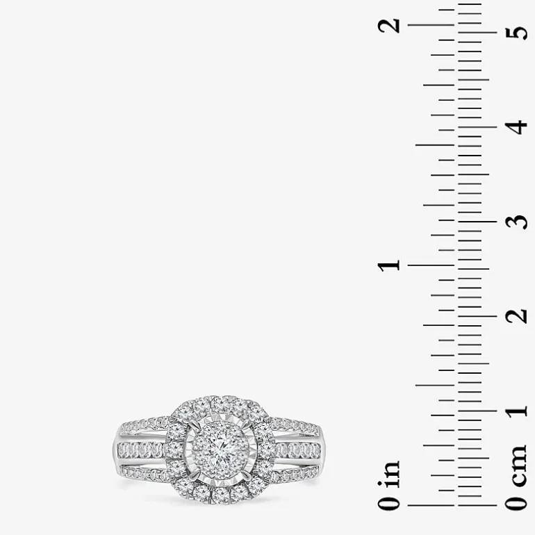 (I / SI2) Womens 1 CT. T.W. Lab Grown White Diamond 10K or 14K White Gold Cushion Side Stone Halo Engagement Ring