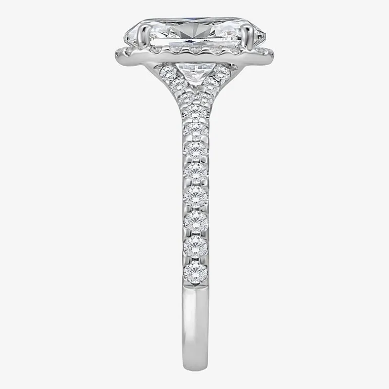 (I / Si2) Womens 2 1/2 CT. T.W. Lab Grown White Diamond Sterling Silver Oval Side Stone Halo Engagement Ring