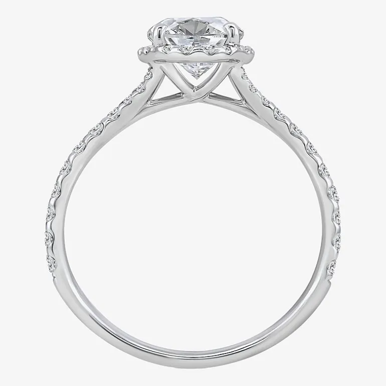 (I / Si2) Womens 2 1/2 CT. T.W. Lab Grown White Diamond Sterling Silver Oval Side Stone Halo Engagement Ring