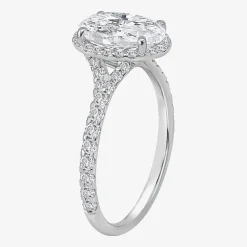 (I / Si2) Womens 2 1/2 CT. T.W. Lab Grown White Diamond Sterling Silver Oval Side Stone Halo Engagement Ring