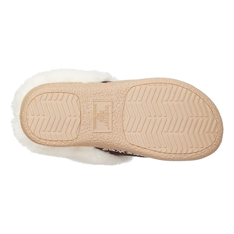 Isotoner Clara Emroidered Microsuede Hoodback Womens Memory Foam Clog Slippers