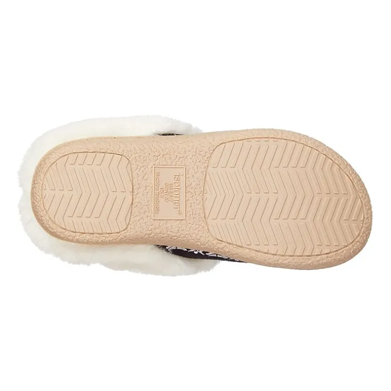 Isotoner Clara Emroidered Microsuede Hoodback Womens Memory Foam Clog Slippers