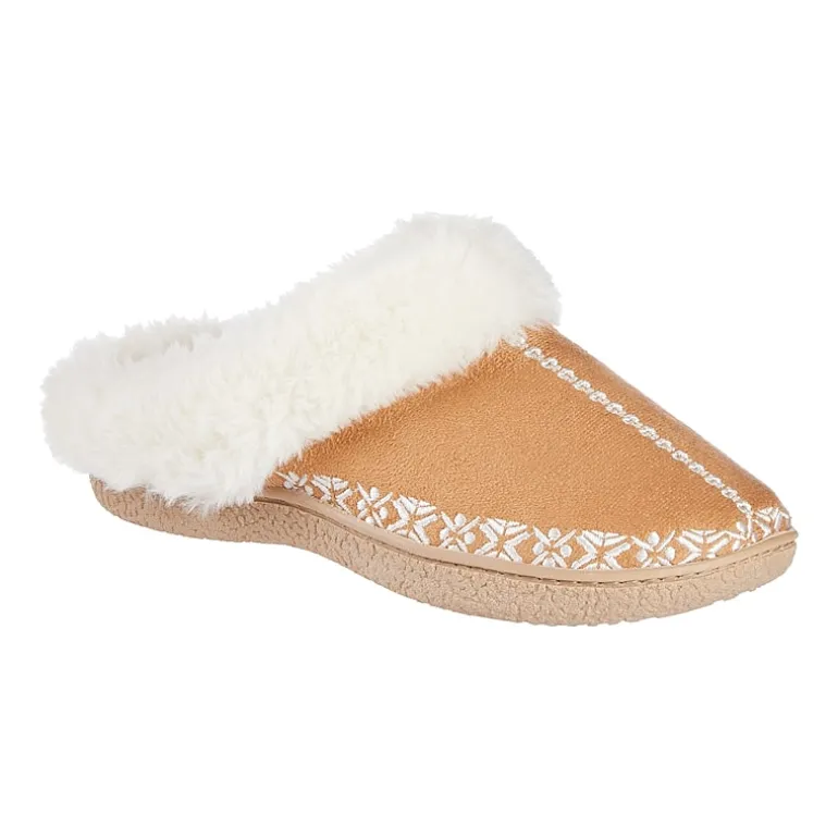 Isotoner Clara Emroidered Microsuede Hoodback Womens Memory Foam Clog Slippers