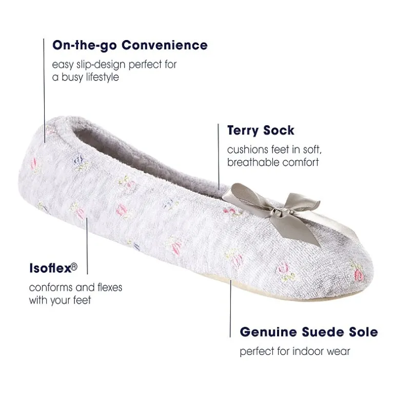 Isotoner Embroidered Microterry Womens Ballerina Slippers