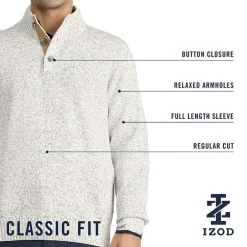 IZOD Button Mens Mock Neck Long Sleeve Pullover Sweater