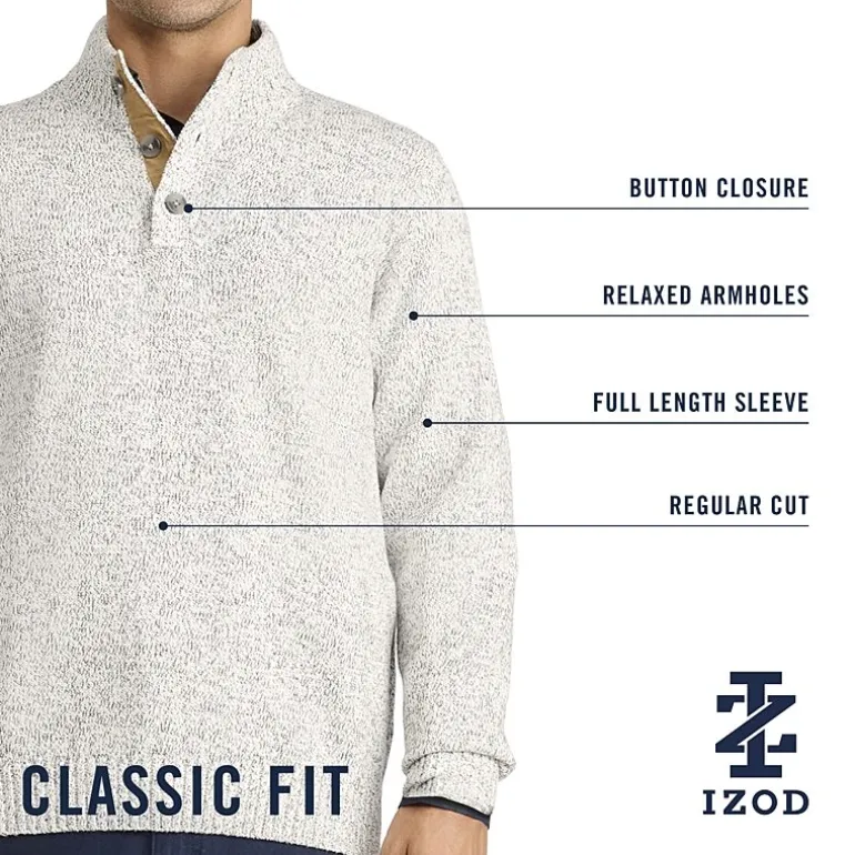 IZOD Button Mens Mock Neck Long Sleeve Pullover Sweater