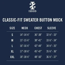 IZOD Button Mens Mock Neck Long Sleeve Pullover Sweater