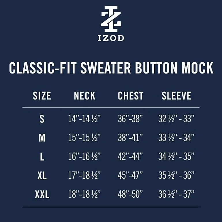 IZOD Button Mens Mock Neck Long Sleeve Pullover Sweater