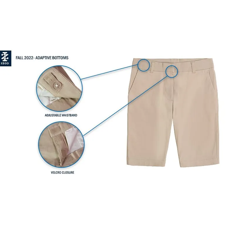 IZOD Little & Big Kid Girls Adaptive Stretch Fabric Adjustable Waist Adjustable Features Easy-on + Easy-off Bermuda Short
