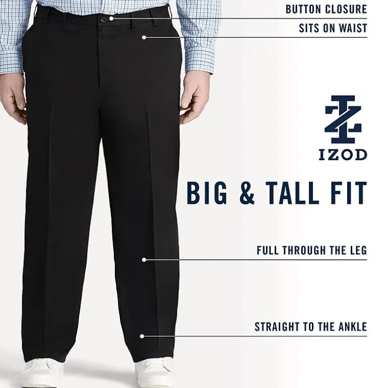 IZOD Sportflex Waistband Non Iron Performance Mens Straight Fit Big and Tall Flat Front Pant