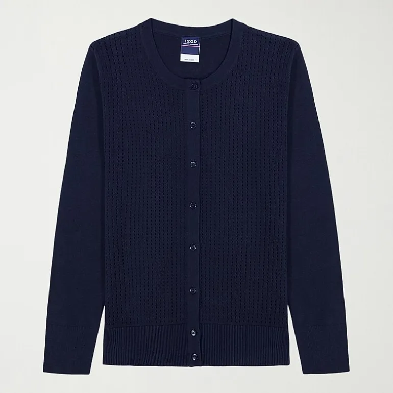 IZOD Womens Long Sleeve Button Juniors Cardigan