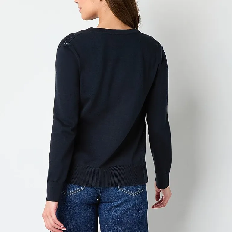 IZOD Womens Long Sleeve Button Juniors Cardigan