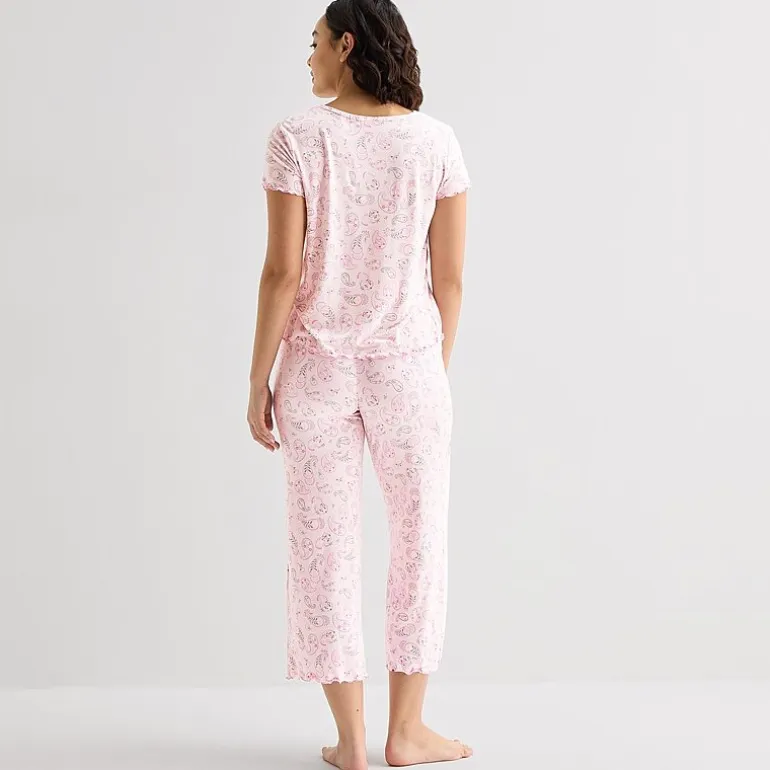 Jaclyn Womens Crew Neck Short Sleeve 2-pc. Pajama Set
