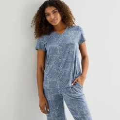Jaclyn Womens V-Neck Short Sleeve 2-pc. Pajama Set