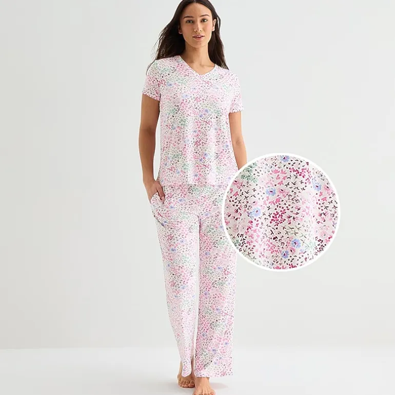 Jaclyn Womens V-Neck Short Sleeve 2-pc. Pajama Set