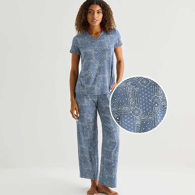Jaclyn Womens V-Neck Short Sleeve 2-pc. Pajama Set