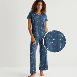 Jaclyn Womens V-Neck Short Sleeve 2-pc. Pajama Set