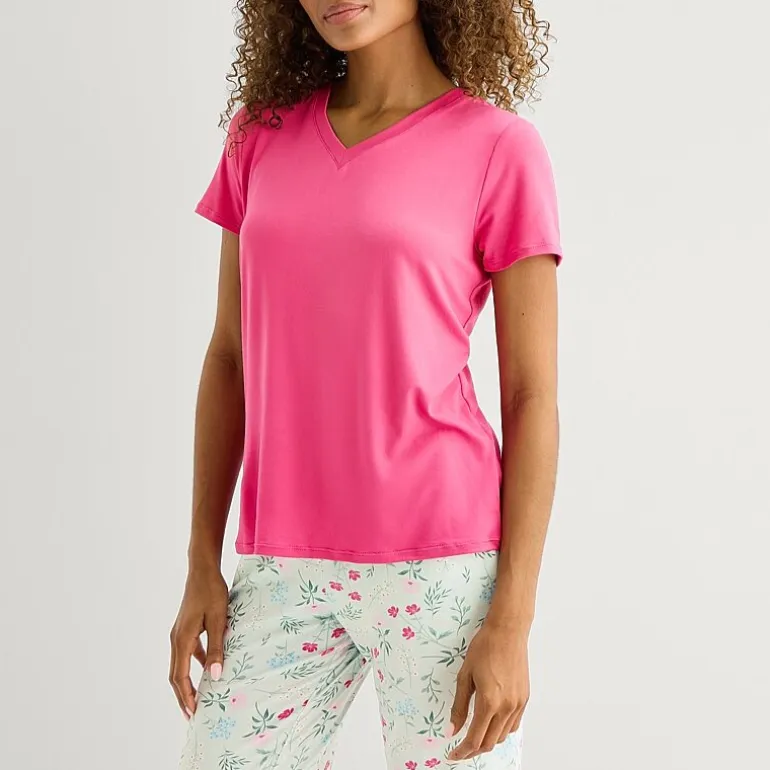 Jaclyn Womens V-Neck Short Sleeve 2-pc. Pajama Set