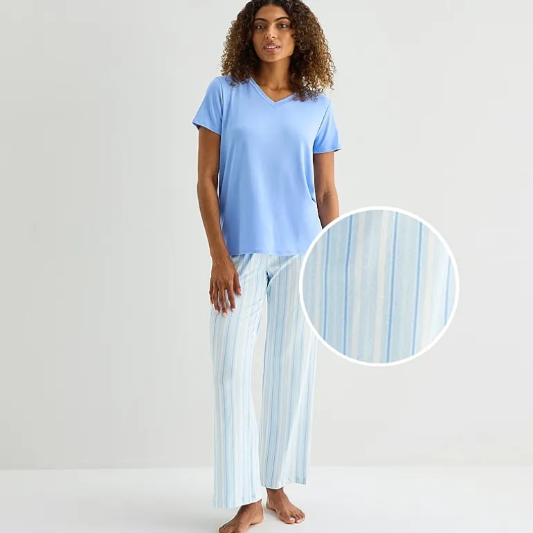Jaclyn Womens V-Neck Short Sleeve 2-pc. Pajama Set