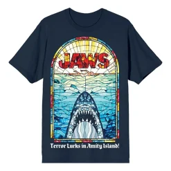 Jaws Mens Crew Neck Short Sleeve Regular Fit Graphic T-Shirt