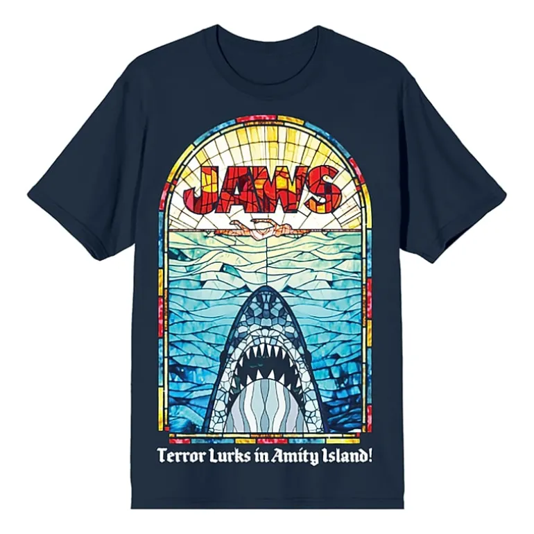 Jaws Mens Crew Neck Short Sleeve Regular Fit Graphic T-Shirt