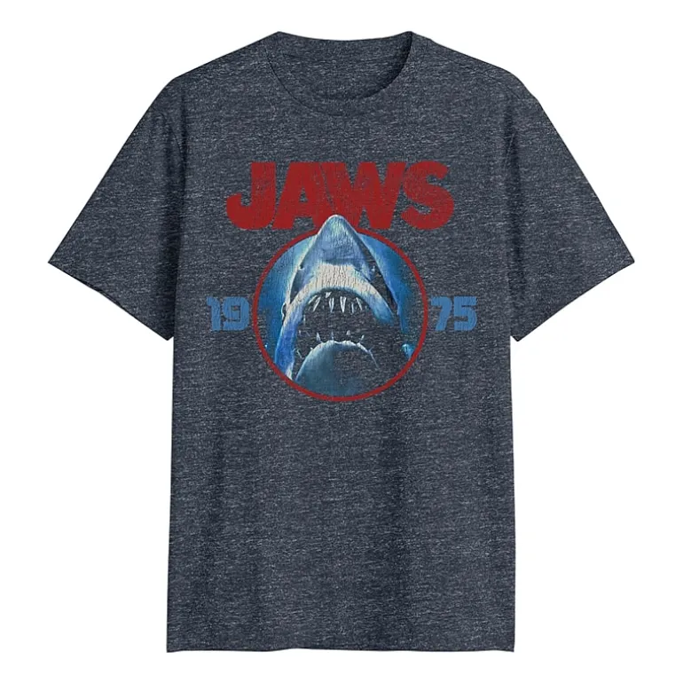 Jaws Mens Crew Neck Short Sleeve Classic Fit Big and Tall Graphic T-Shirt