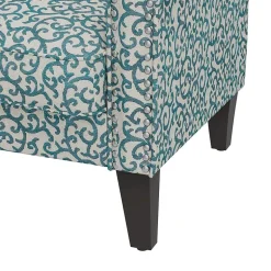 Jean Traditional Rolled Arm Accent Chair with Pewter Nailheads in Curly Vine Pattern