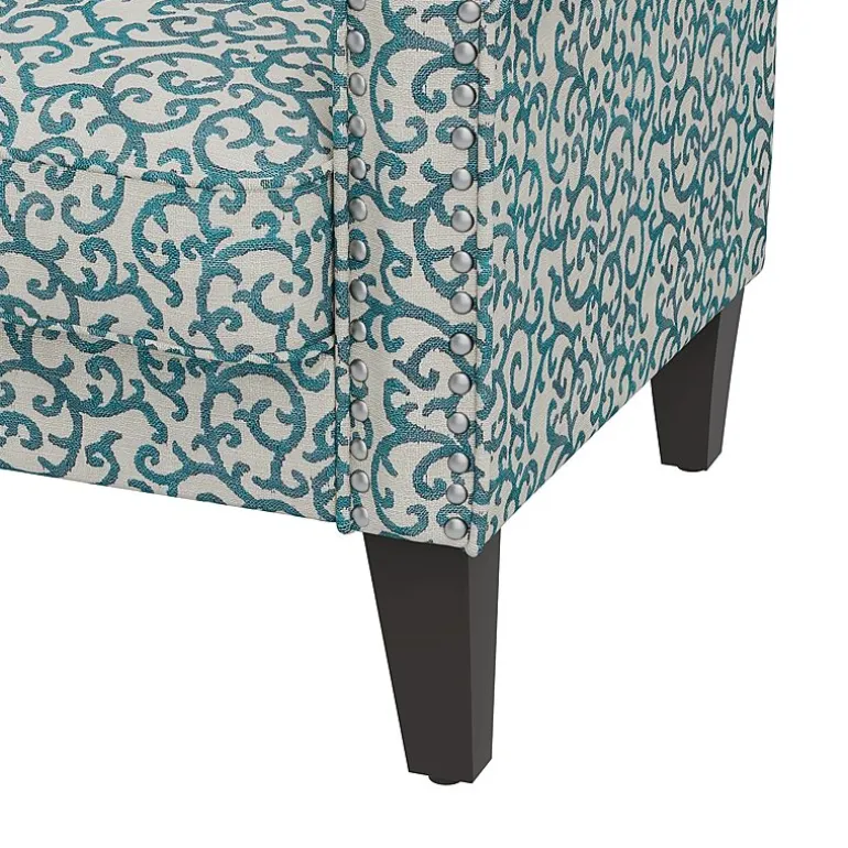 Jean Traditional Rolled Arm Accent Chair with Pewter Nailheads in Curly Vine Pattern