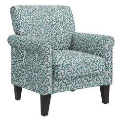 Jean Traditional Rolled Arm Accent Chair with Pewter Nailheads in Curly Vine Pattern