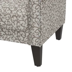 Jean Traditional Rolled Arm Accent Chair with Pewter Nailheads in Curly Vine Pattern