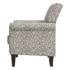 Jean Traditional Rolled Arm Accent Chair with Pewter Nailheads in Curly Vine Pattern
