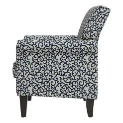 Jean Traditional Rolled Arm Accent Chair with Pewter Nailheads in Curly Vine Pattern
