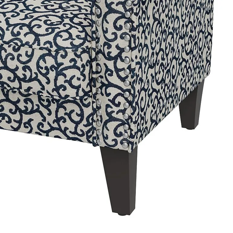 Jean Traditional Rolled Arm Accent Chair with Pewter Nailheads in Curly Vine Pattern