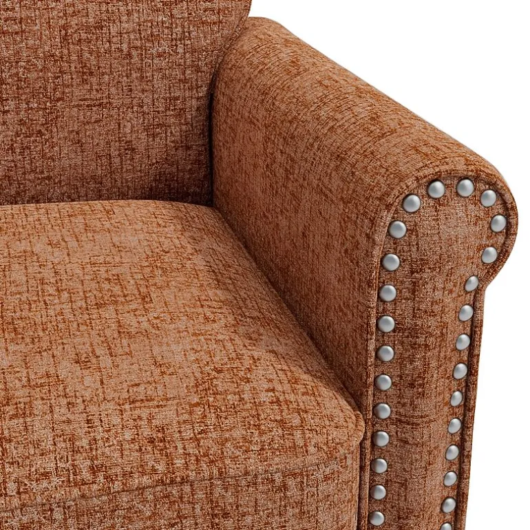 Jean Traditional Rolled Arm Accent Chair with Pewter Nailheads in Chenille