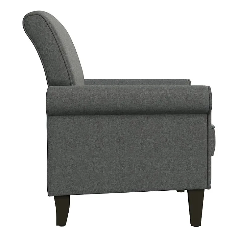 Jean Traditional Rolled Arm Accent Chair with Pewter Nailheads in Linen
