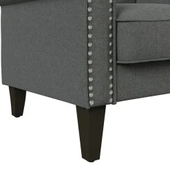 Jean Traditional Rolled Arm Accent Chair with Pewter Nailheads in Linen