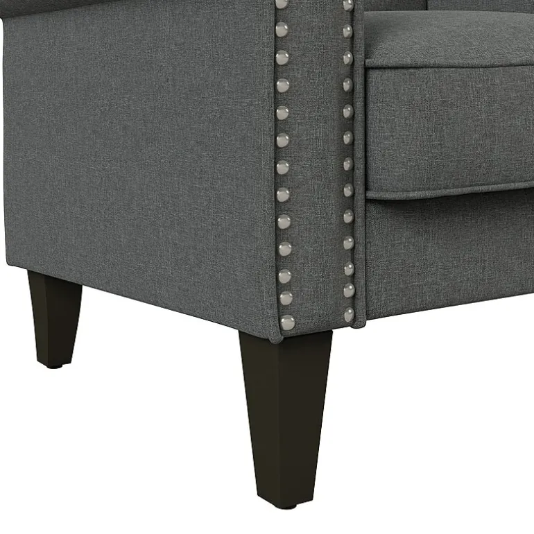 Jean Traditional Rolled Arm Accent Chair with Pewter Nailheads in Linen