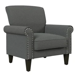 Jean Traditional Rolled Arm Accent Chair with Pewter Nailheads in Linen