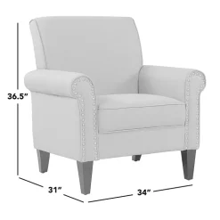 Jean Traditional Rolled Arm Accent Chair with Pewter Nailheads in Linen