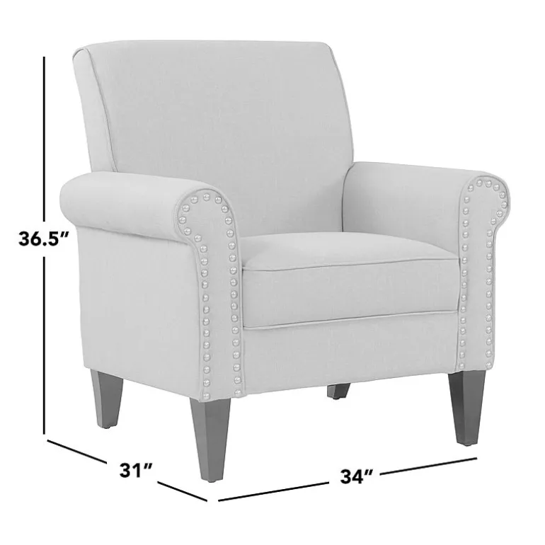 Jean Traditional Rolled Arm Accent Chair with Pewter Nailheads in Linen
