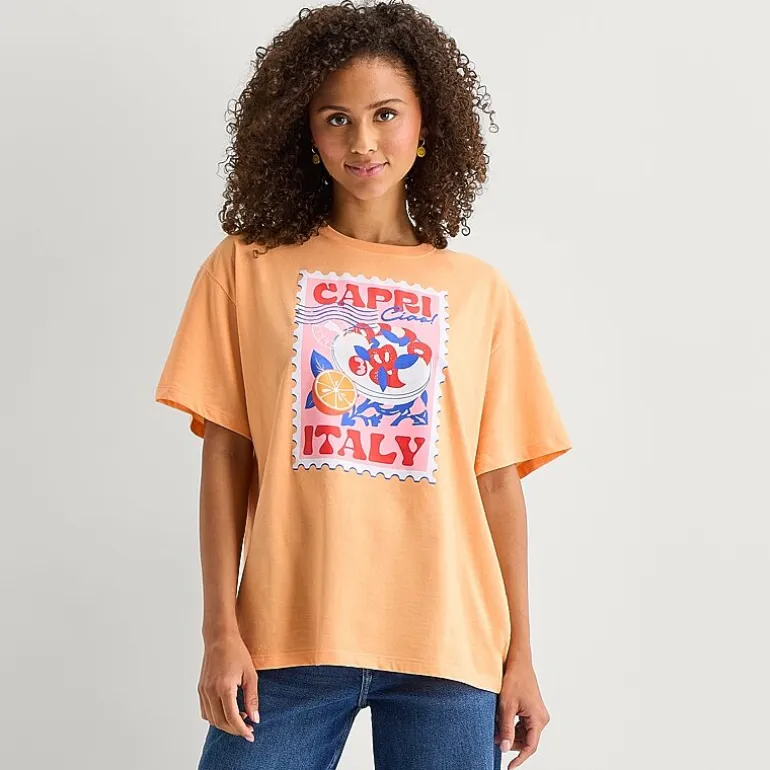 Jerry Leigh Capri Italy Womens Juniors Crew Neck Short Sleeve Regular Fit Graphic T-Shirt