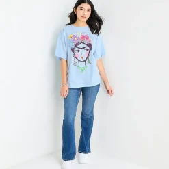 Jerry Leigh Frida Womens Juniors Crew Neck Short Sleeve Oversized Graphic T-Shirt