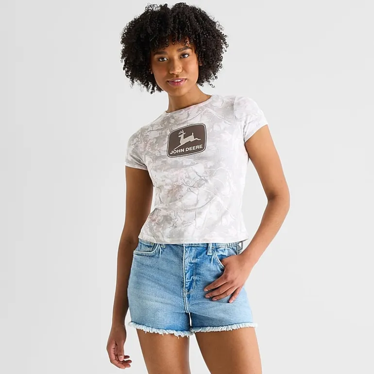 Jerry Leigh John Deer Baby Tee Womens Juniors Crew Neck Short Sleeve Regular Fit Graphic T-Shirt