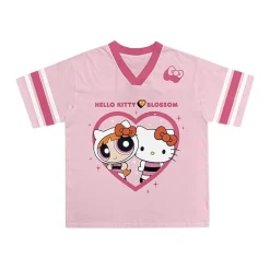 Jersey Little & Big Kid Girls V Neck Hello Kitty Powerpuff Girls Short Sleeve Jersey