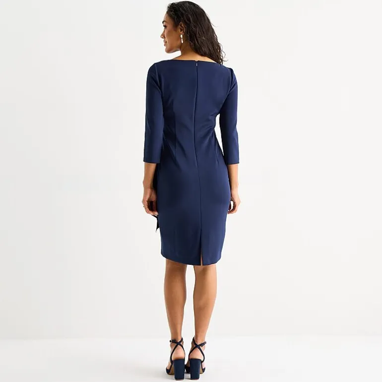 Jessica Howard Womens Boat Neck 3/4 Sleeve Sheath Dress