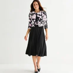 Jessica Howard Womens Midi Floral Jacket Dress