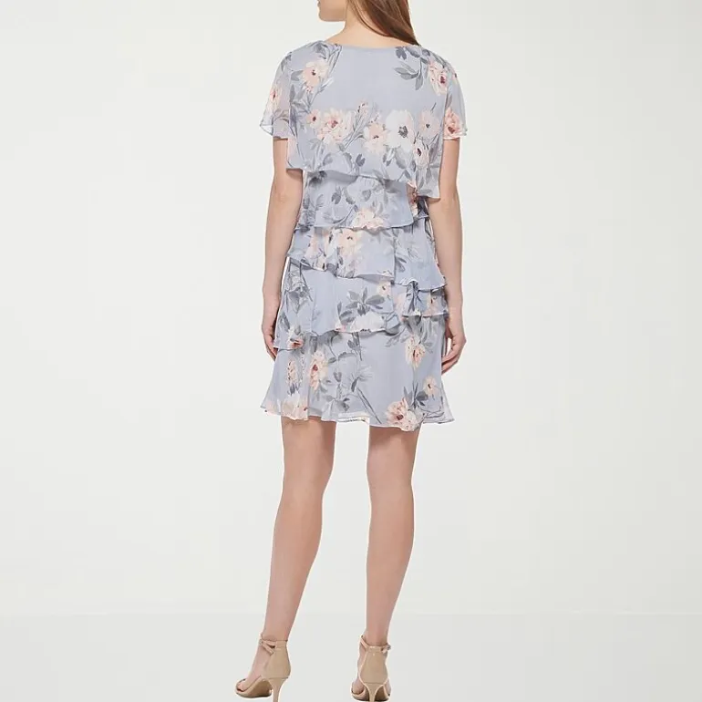 Jessica Howard Womens Petite Boat Neck Short Sleeve Floral Shift Dress