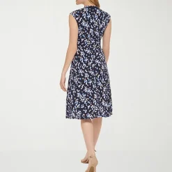 Jessica Howard Womens Petite Midi V Neck Sleeveless Floral Fit + Flare Dress